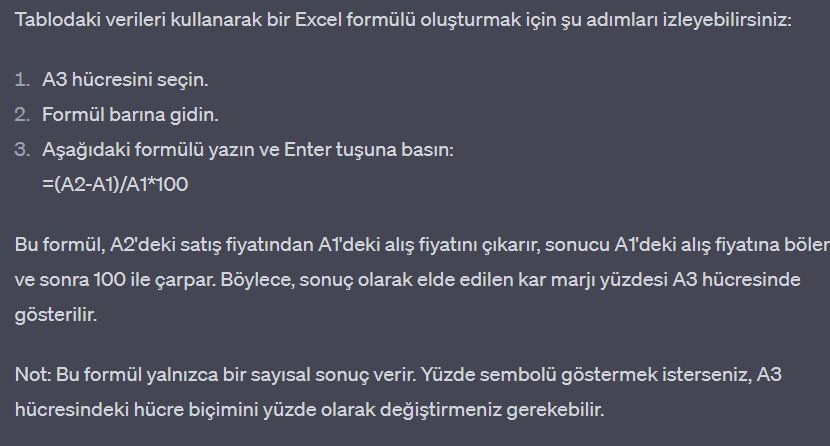 Excel İsteklerinize Özel Formül Oluşturma