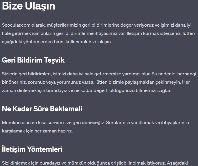 İletişim Sayfası İçeriği Oluşturma