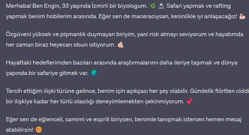 Tinder Etkili Biyografi Oluşturma